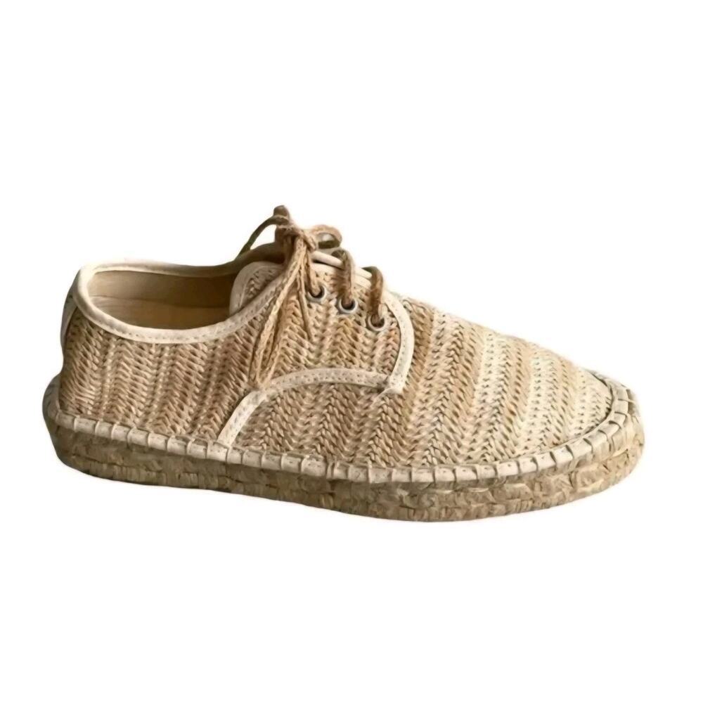 Schutz Women's 8 Woven Espadrille Nude Jute Travel Casual Lace Up Sandal Shoe 8